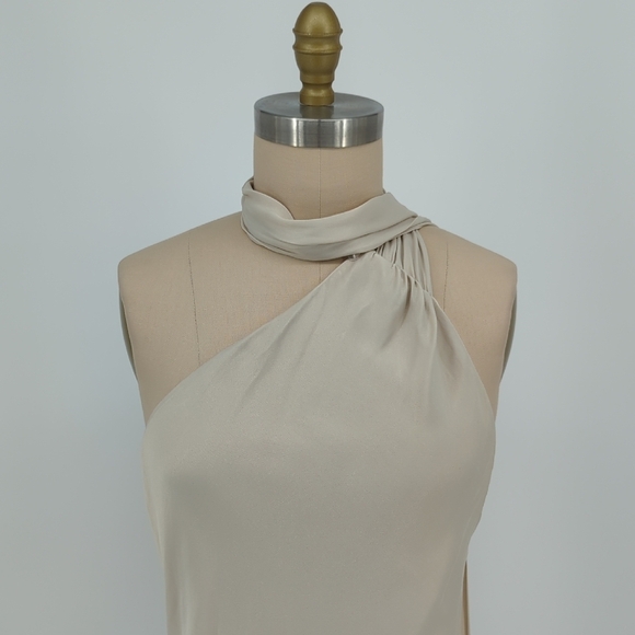 Meshki Halter Satin Slip Dress Champagne Cream Size XL evening wedding party - Picture 3 of 11